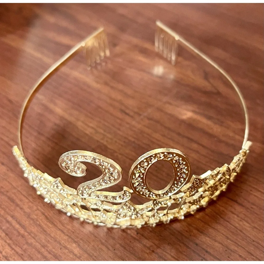 20 Year Birthday-Work Anniversary Celebrate‎ Crown Gold Rhinestone & Stars